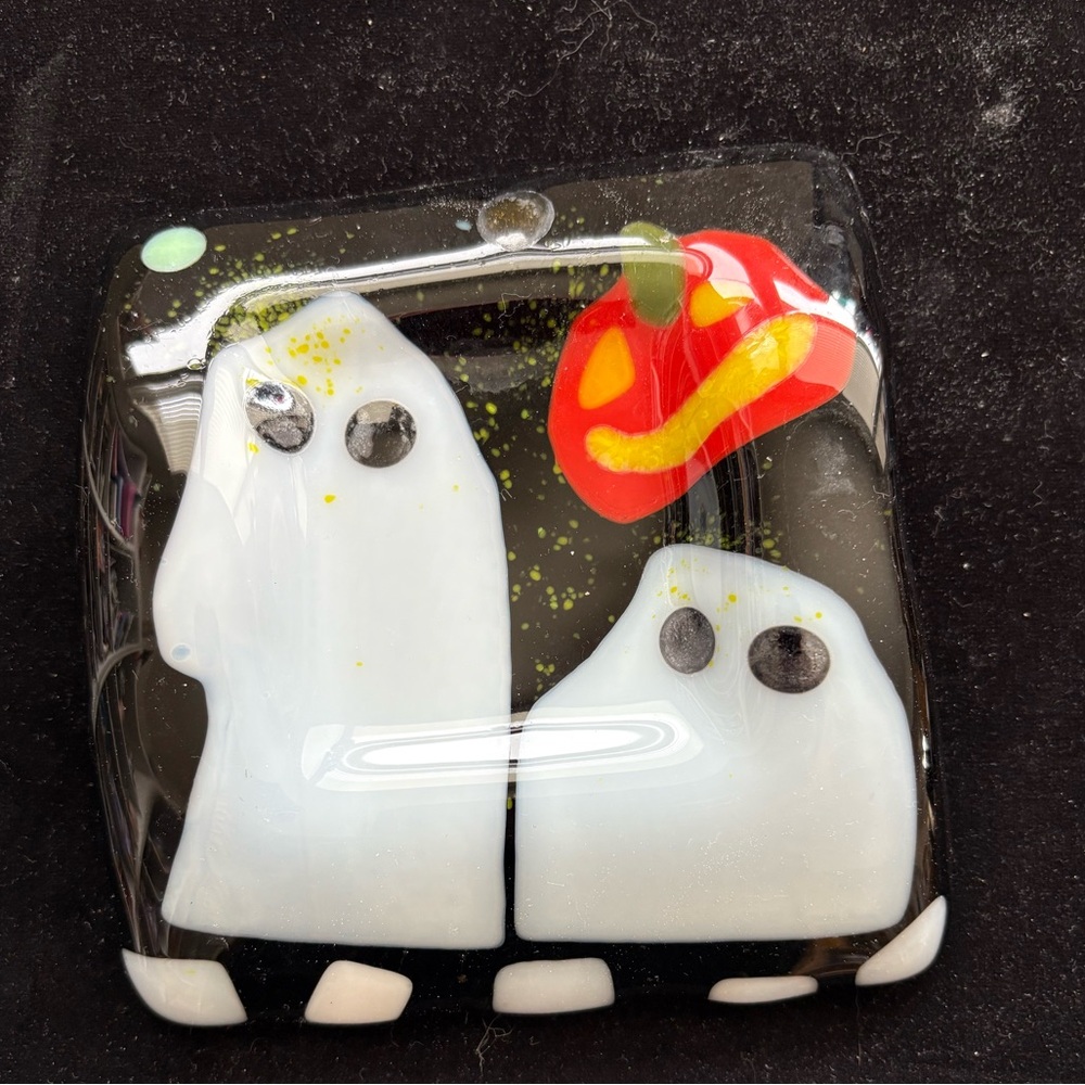 Halloween “Original Fused Art Glass  Ring/Key Handmade Tray.Rectangular 6”x5”